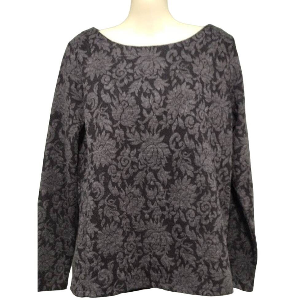 Talbots Black and Gray Damask Top‎ with Button Detail on Back Size M